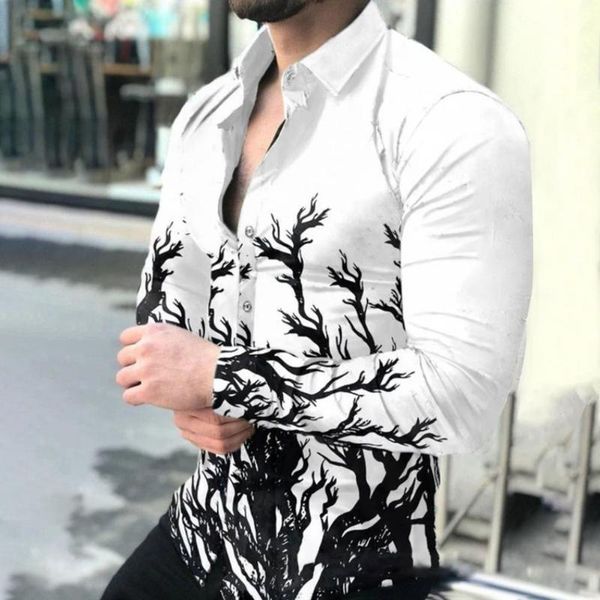 

men's casual shirts men digital printing lapel shirt autumn winter buttoned gradient print for office, White;black