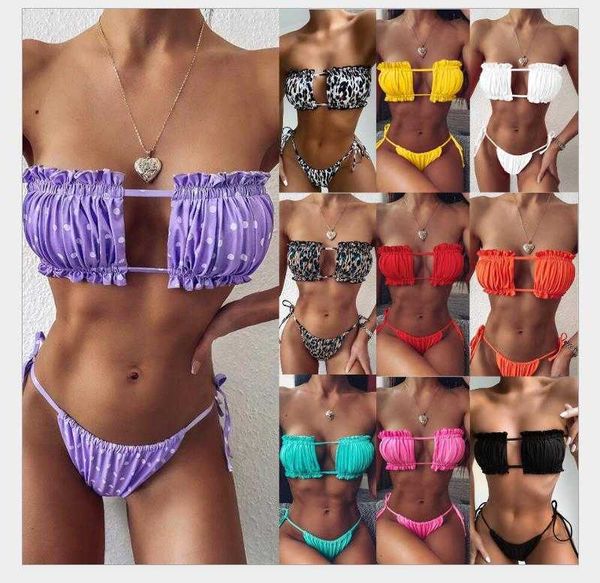 

2021 swimsuit pleated bikini women, Red;black