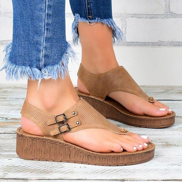 

sandals shoes for women summer women's 2021 heels platform wedges sandalias mujer casual flip flops plus size, Black