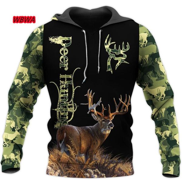 

men's hoodies & sweatshirts wbwa hunting deer 3d printed mens harajuku streetwear pullover autumn hooded sweatshirt casual jacket tra, Black