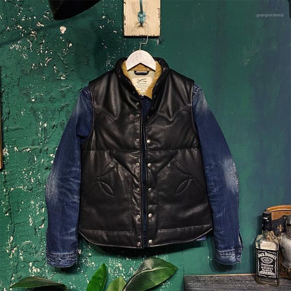 

good price sheepskin duck down goat leather vest men's & faux, Black