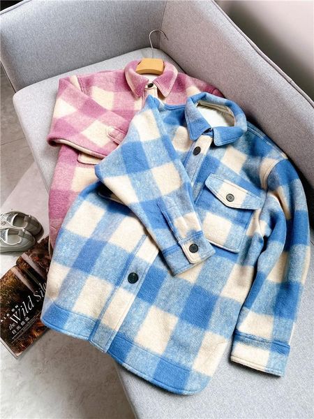 

women's wool & blends fashion women winter vintage british lapel straight plaid jacket coat, Black