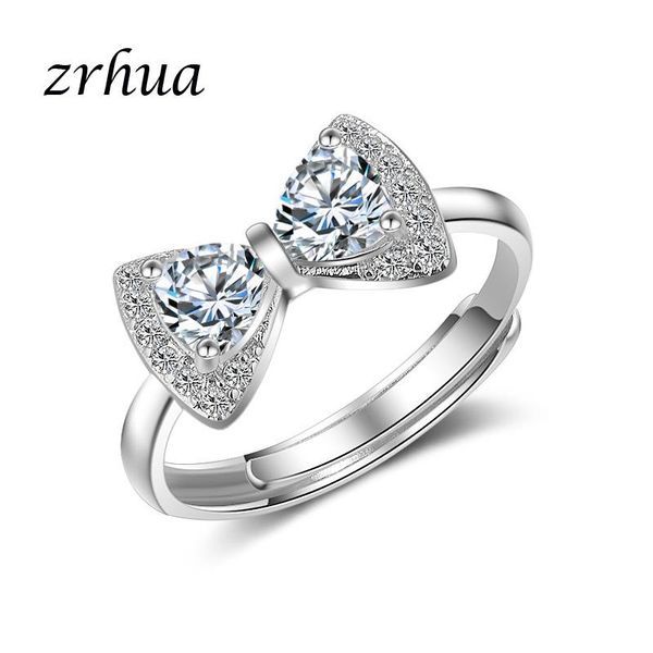 

wedding rings zrhua cute 925 sterling silver/rose gold for woman crystal cz classic ring female bowknot bague, Slivery;golden