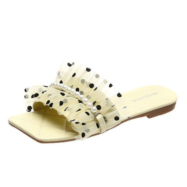 

slippers ruffles bohemian casual shoes beach sandals women string bead pearl flat toe ladies platform sandalias de mujer, Black