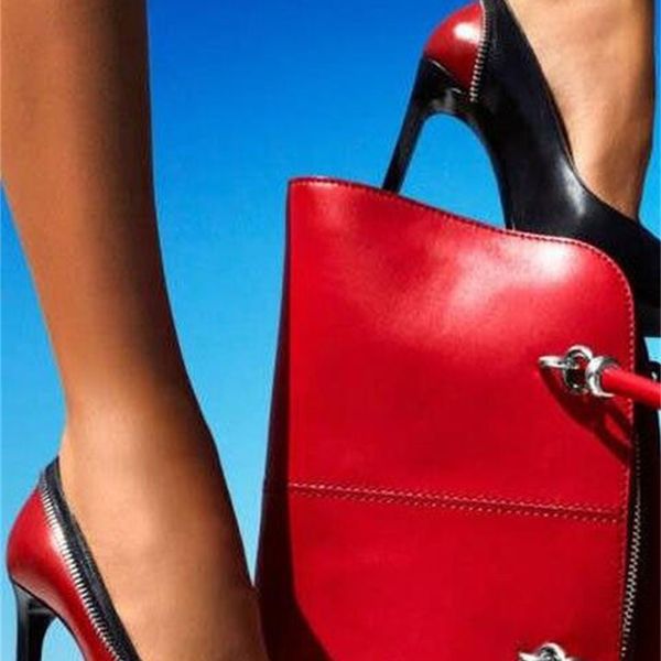 

shoe unique zipper design high heel pumps thin spout patchwork spring from women's stiletto heels wome woman shoes, Black