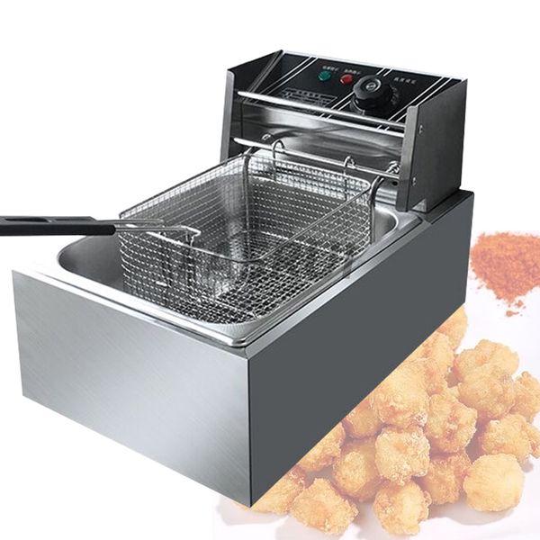 Máquina de fritura de fritadeiras elétricas Máquina de fritar alimentos multifuncional Aço inoxidável de aço inoxidável Fabradeiras de frango francês fritas Frita fazem 6L