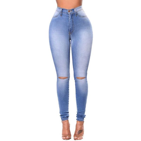

jeans for women long pants fashion pocket hole blue trouser summer 2021 woman high waist women's