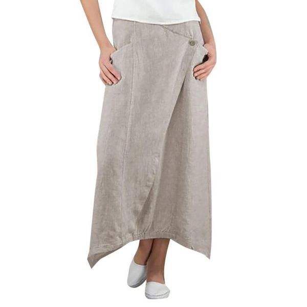 

skirts women ladies fashion solid button skirt cotton and linen wild leisure summer 2021 jupe femme, Black