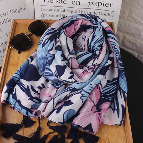 

fashion tassel long print woman scarf thin summer shawls and wraps flowers scarves for ladies bandana echarpe foulard femme, Blue;gray