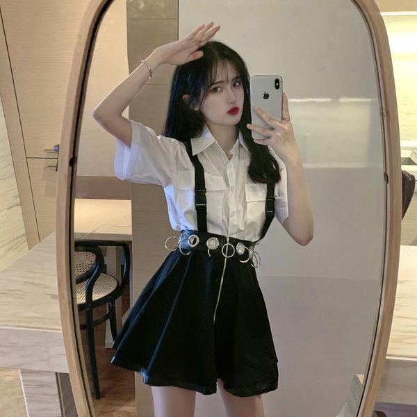 

dress dark retro tools suspend shirt + legal sewing skirt, Black;gray