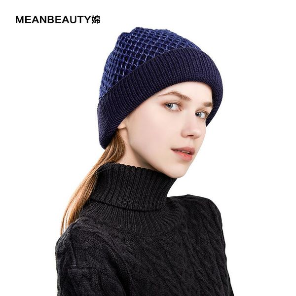 

berets 2021 autumn and winter hat women knitted wool beanie cap, Blue;gray