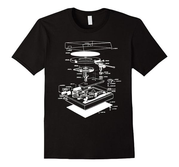 

men's t-shirts turn table shirt dj schematic summer short sleeve t shirts s~3xl big size cotton tees, White;black