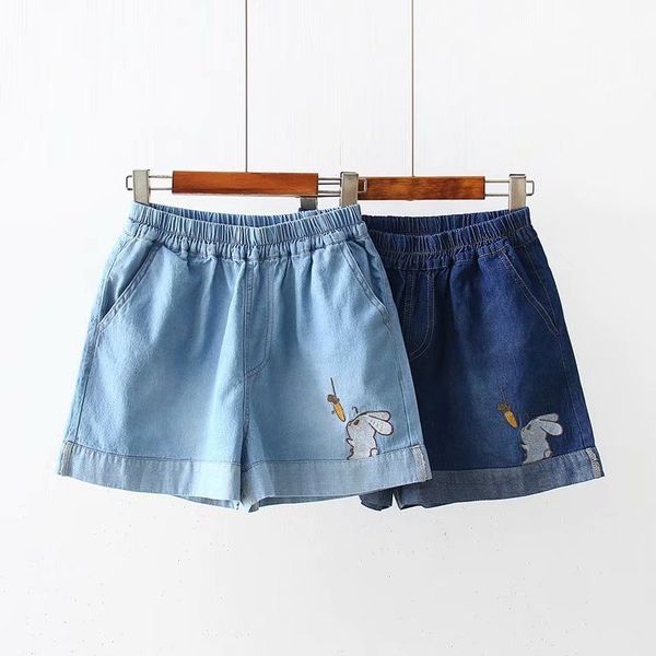 

women's shorts sweet college style jeans summer student cartoon animal pattern embroidery casual pants, White;black