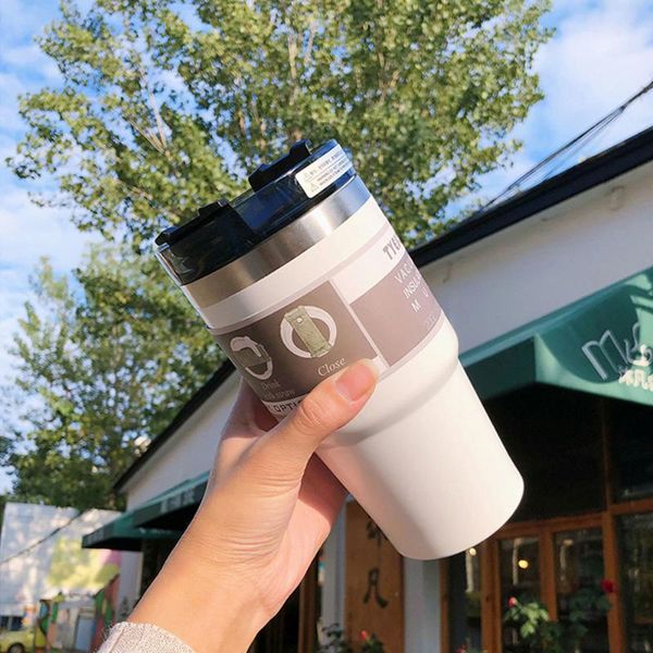 

mugs 600 & 890ml creative fashion 304 stainless steel thermo cup travel coffee mug with lid straw car water bottle for gift