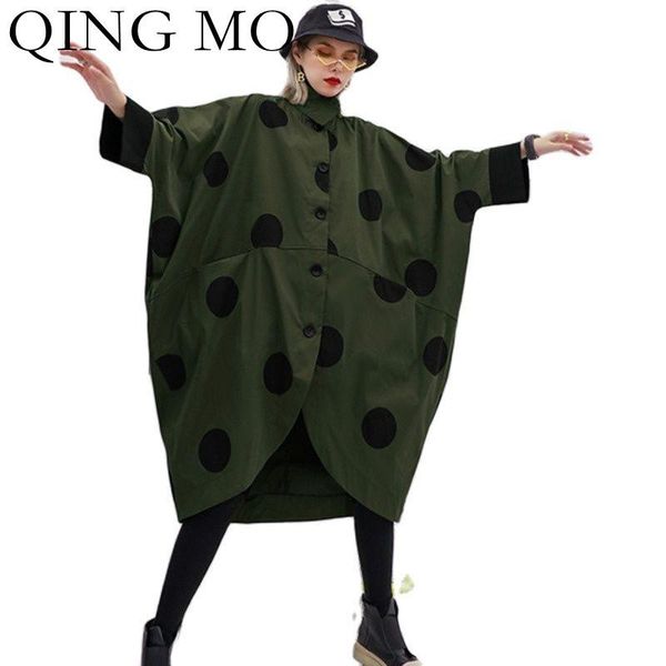 

women's trench coats qing mo 2021 autumn women windbreaker polka dot printing loose large size jacket fashion trend black zwl100, Tan;black
