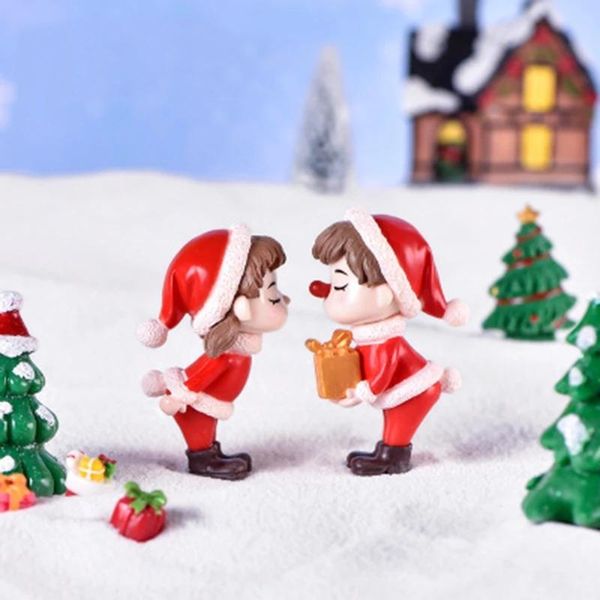

decorative objects & figurines zocdou 2 pieces cute christmas gift boy girl small statue little figurine crafts figure ornament miniatures