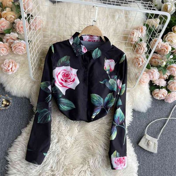 

spring style full garden color series blouse female lapel blusa irregular printing long-sleeved shirt gk535 210507, White