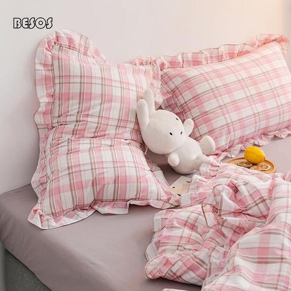 

pillow case girl heart lotus leaf lace contrast cotton pillowcase pair retro plaid washed cover envelope type b0120m