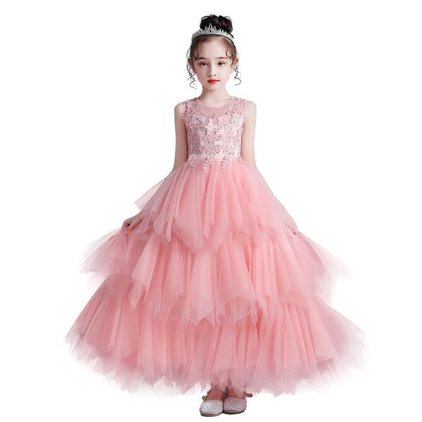 

elegant formal dress children clothing flower girls wedding evening clothes kids dresses for girl princess party long gown 3-14yrs, Red;yellow
