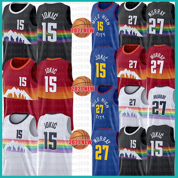 

nikola 2021 new jamal murray jokic basketball jersey 15 27 retro mesh black jerseys red, Black;red