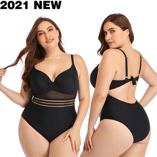 

women plus size swimsuit swimwear large big plussize black swimming bathing suits beachwear wear for female 210702, White;black