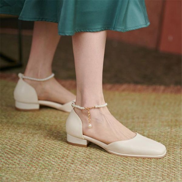 

sandals pxelena 2021 summer women low heels string beads korean chic office lady party daily work shoes plus size 34-43 beige ol, Black