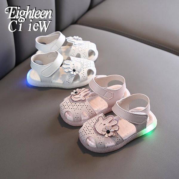 

sandals size 15-25 children glowing for kids shoes light up soft bottom baby toddler boys girls fashion beach non-slip, Black;red