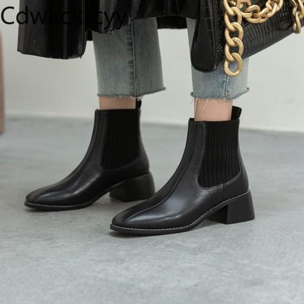 

boots winter the british style fashion square head short tube black brown casual comfortable high heels women