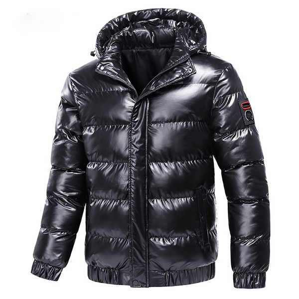 Casaco de outono casaco jaqueta moda moda masculino algodão quente parka brilha para baixo capoar casual outerwear homens negros térmicos homens