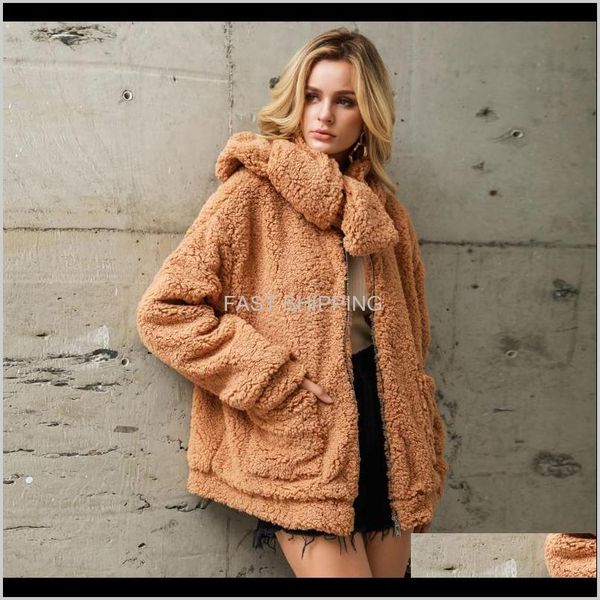 

outerwear clothing apparel womens coats winter warm fleece jackets loose scarf casual solid faux fur pocket outwear cardigan female co, Black;brown