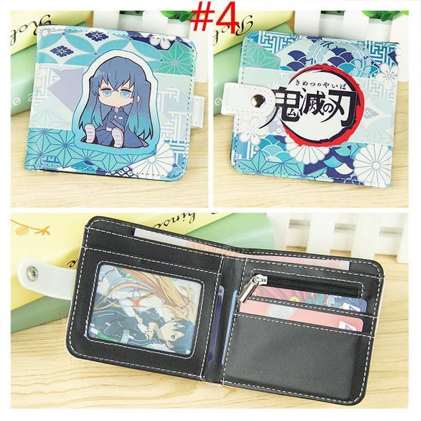 

anime demon slayer agatsuma zenitsu inosuke nezuko short button wallet folding zipper purse coin bag, Red;black