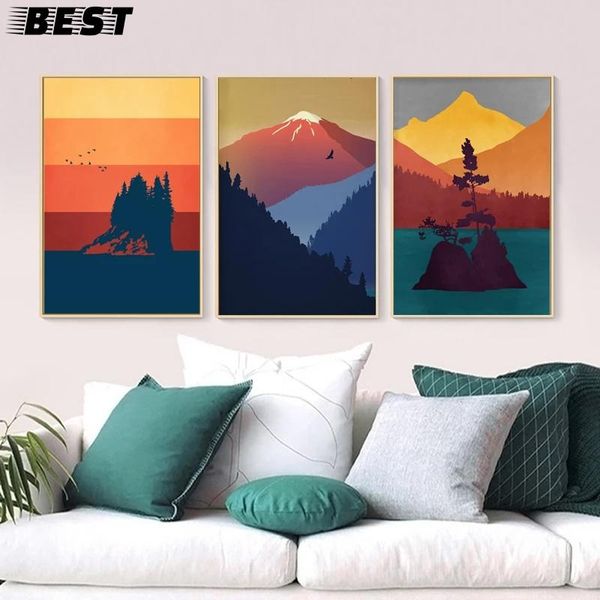 

paintings colorful mountain forest sunrise landscape poster simplicity print abstract wall art picture canvas painting modern home decor