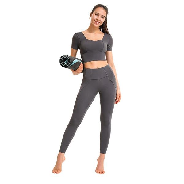 

yoga outfit spring sports pants women's skinny slimming stitching hip raise high waist nude feel training workout