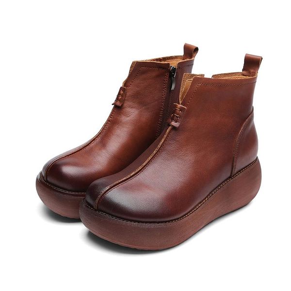 

boots women's ankle 2021 autumn winter warm plush genuine leather ladies retro boot for woman shoes, Black