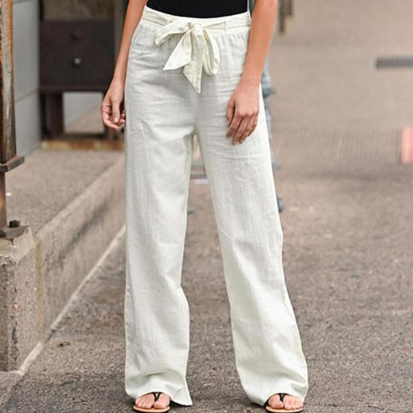 

women's pants & capris women wide leg casual solid color high waist belt long straight trousers loose, Black;white