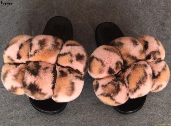

fur slippers women furry slides summer fluffy house shoes woman real home wholesale women's, Black