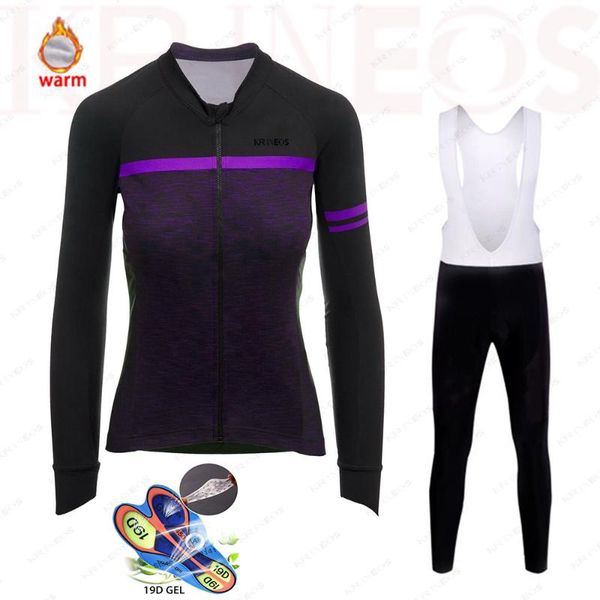 

racing sets 2021 pro women winter thermal fleece long sleeve cycling jersey bicycle clothing bike clothes mtb ropa ciclismo, Black;blue