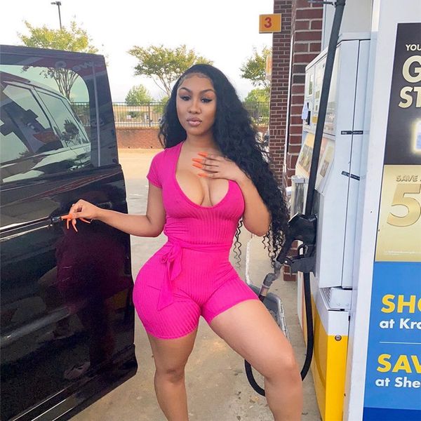 

women solid stretchy ribbed playsuit deep v neck short sleeve shorts jumpsuit with belt casual romper s-3xl, Black;white