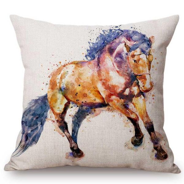 

watercolor splash art horse wolf zebra eleghant giraffe deer animals home decorative sofa throw pillow case linen cushion cover cushion/deco