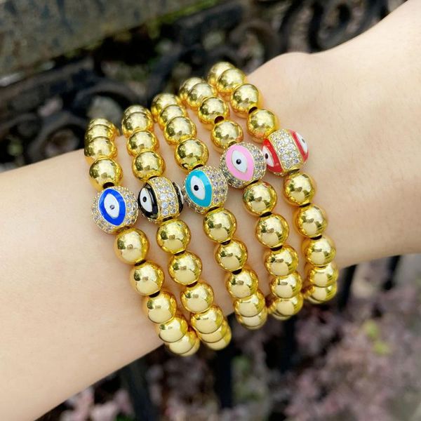 

charm bracelets flola gold beads chain evil eye bracelet copper zircon enamel handmade for women girl jewelry gift brte32, Golden;silver