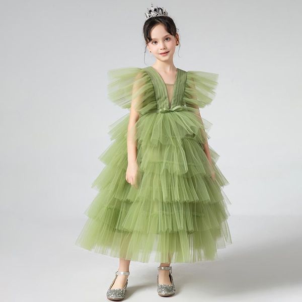 

girl's dresses ball gown tiered simple ankle-length v-neck sleeveless elegant kids party communion girl for weddings dh065, Red;yellow