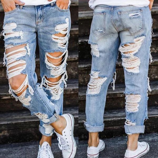 

women's jeans ripped 2021 fashion brazilian street blue washed wide-leg pants girls loose full-length mid-waist