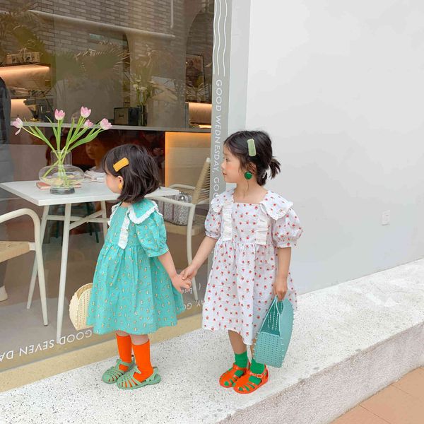 

children kids girl cotton loose princess dress of summer new style toddler girls lace collar floral print fairy clothes 210413, Red;yellow