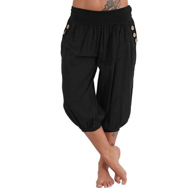 

women's pants & capris plus size women bloomers summer lantern shape casual loose female trousers solid color pockets capri harem, Black;white