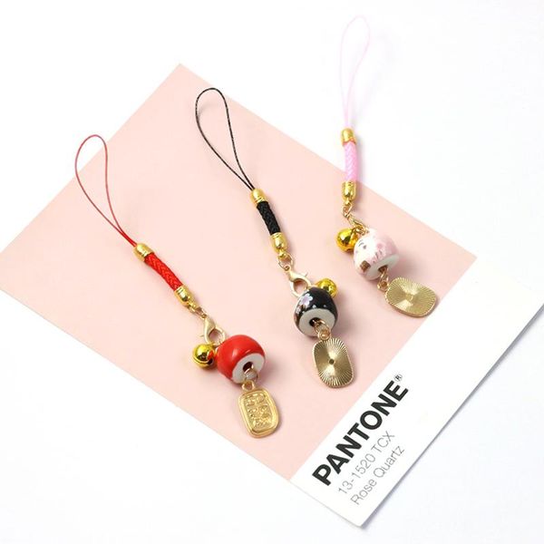 

keychains japan cute ceramic lucky cat key ring mobile phone chain pendant creative cherry blossom pattern u disk jewelry accessory, Silver