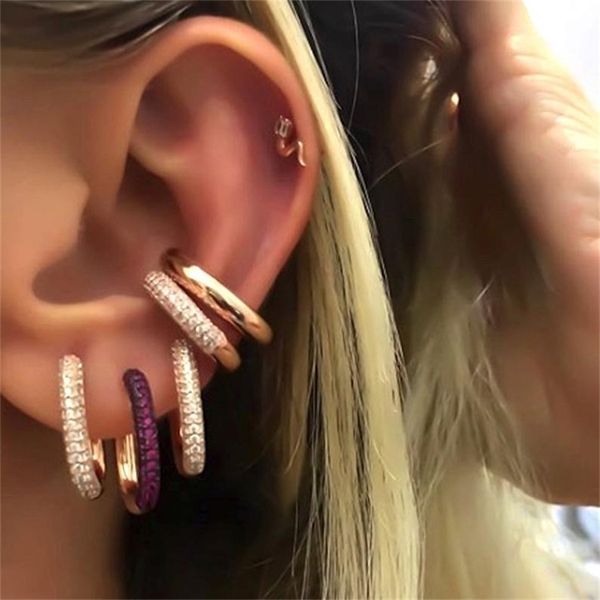 

geoemtric dangling charm earring rose gold silver color iced out 5a cz link chain drop earring for women-a, Golden;silver