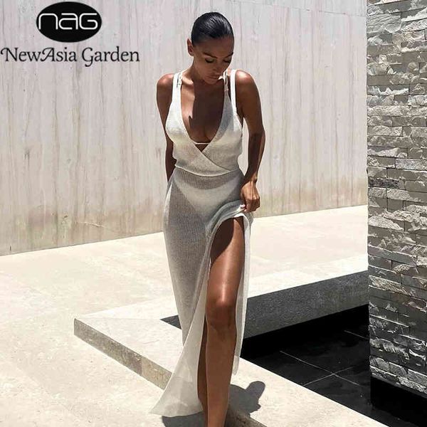 

newasia white crochet beach dress women coverups backless cover up knitted maxi dresses summer see through side split dress x0521, Black;gray