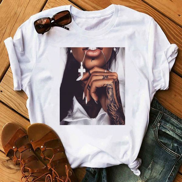 

fashion t-shirts summer women's girls printed modal cotton, White