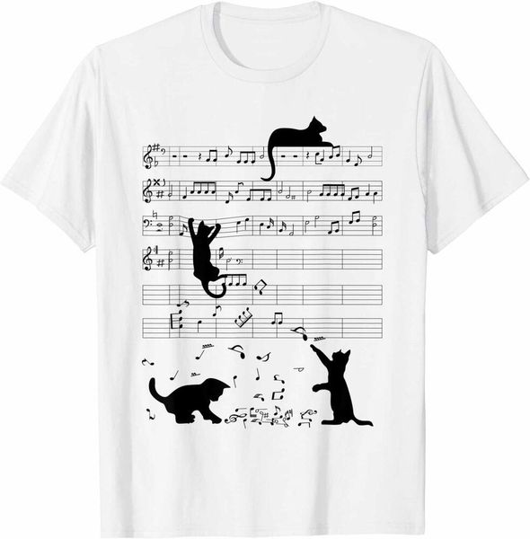 

cute cat kitty playing music note clef musician art funny gift white t-shirt, White;black