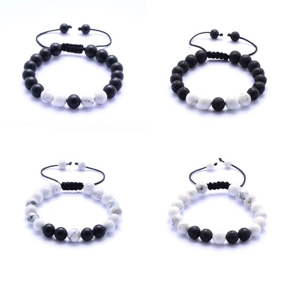 

8mm natural lava rock beads strands charm bracelets handmade rope braided energy stone jewelry for women men lover, Black